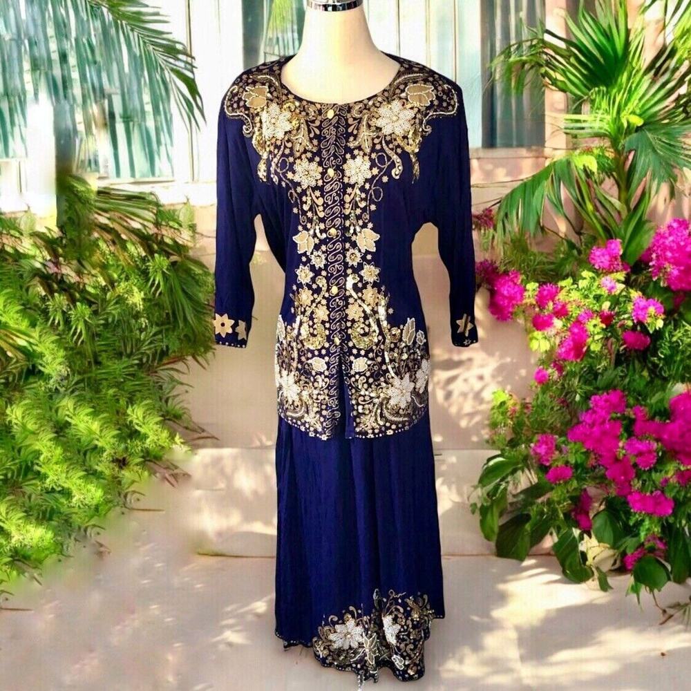 Bali Chic Vintage Skirt Set Large Beaded Sequined Boho Large